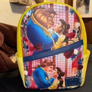 Loungefly Disney Beauty and the Beast Yellow Blue Floral Mini Backpack